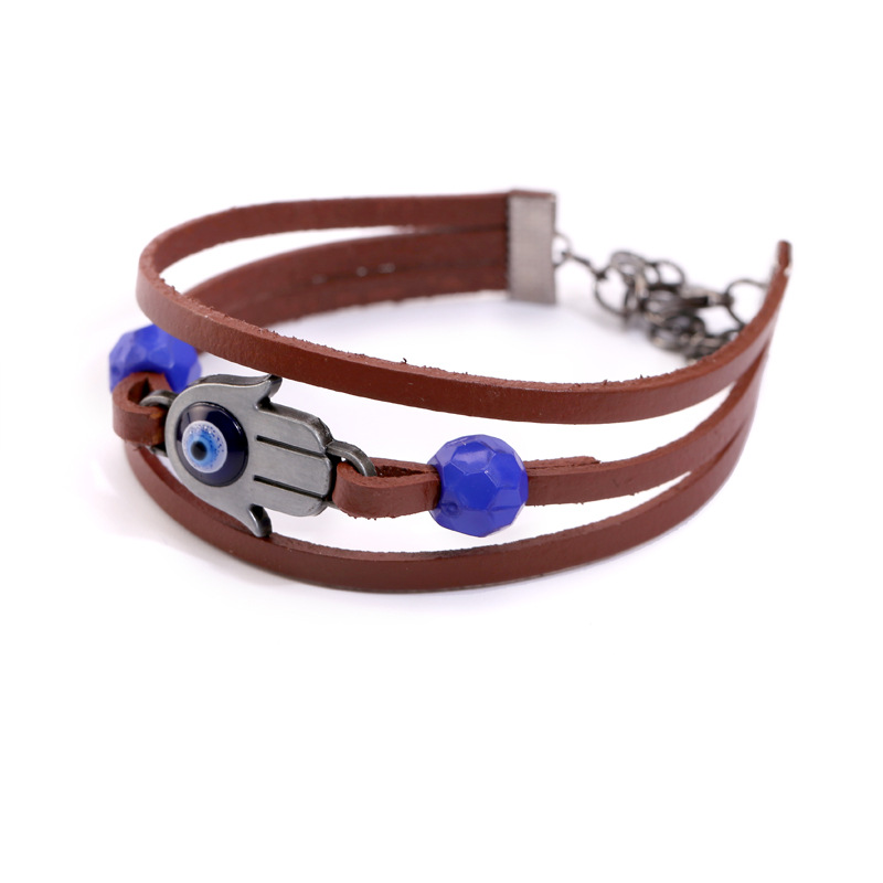Blue Beaded Leather Jewelry Bracelet