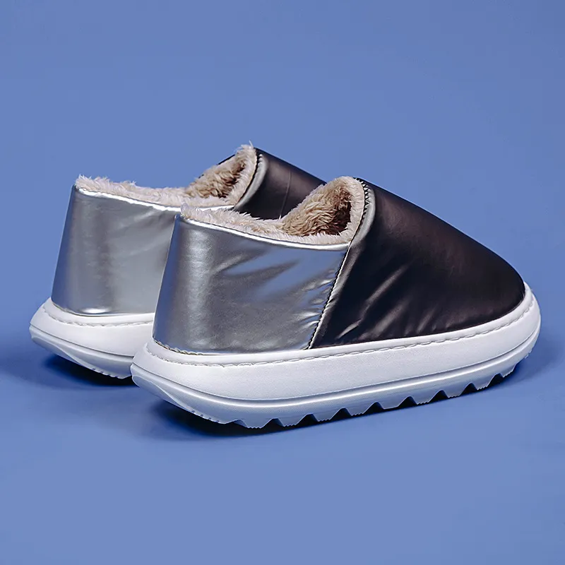 Plush Slippers Ladies Home Thick-soled Soft-soled Thick Cotton Shoes - Grey