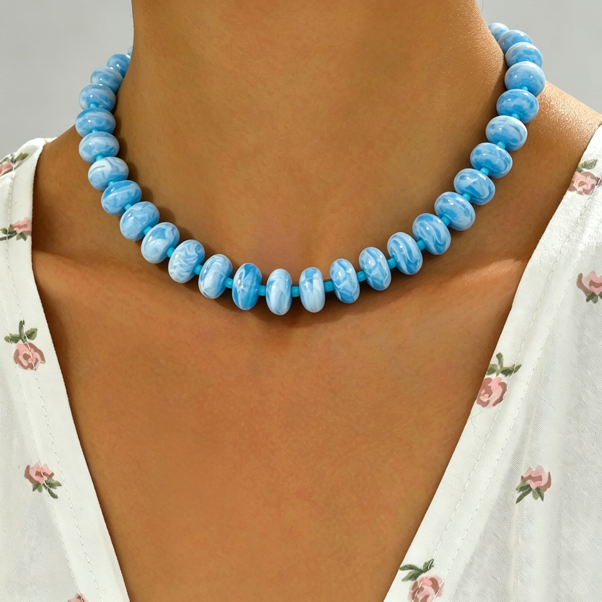 Cross-Border European American Jewelry, Geometric Dopamine Color Handmade Beaded Necklace, Elegant Versatile Clavicle Chain Neck Ornaments For Women