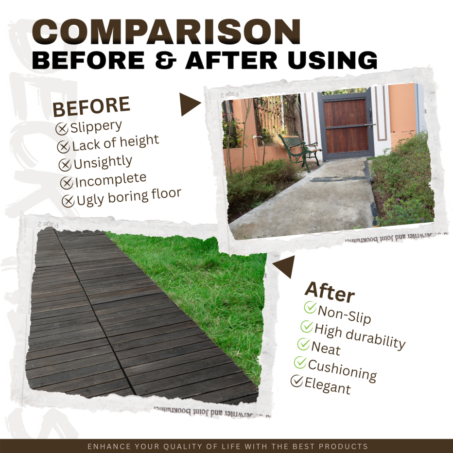 30 PCS Interlocking Deck Tiles Striped Pattern, 12inch X 12inch Dark Brown Square Acacia Hardwood Outdoor Flooring For Patio, Bancony, Pool Side