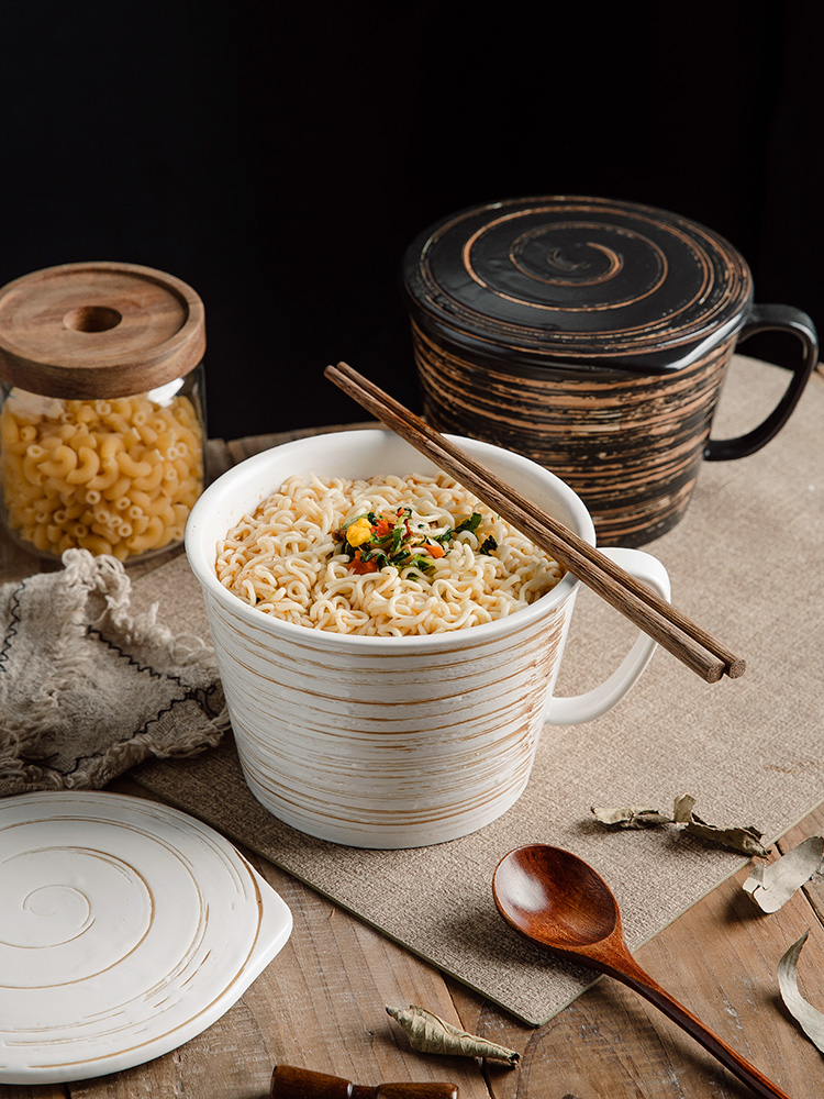 Instant Noodle Ceramic Rice Bowl Student Dormitory With Handle Antiscalding Large