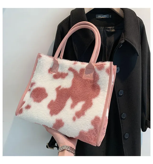 Korean Style Large capacity Handbag Fashion Western Plush Milk Pattern Powder - Shop at LoveMi