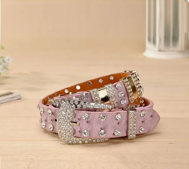 Decorative Fashion Wide Rhinestone Full Diamond Belt Pink Color - Shop at LoveMi