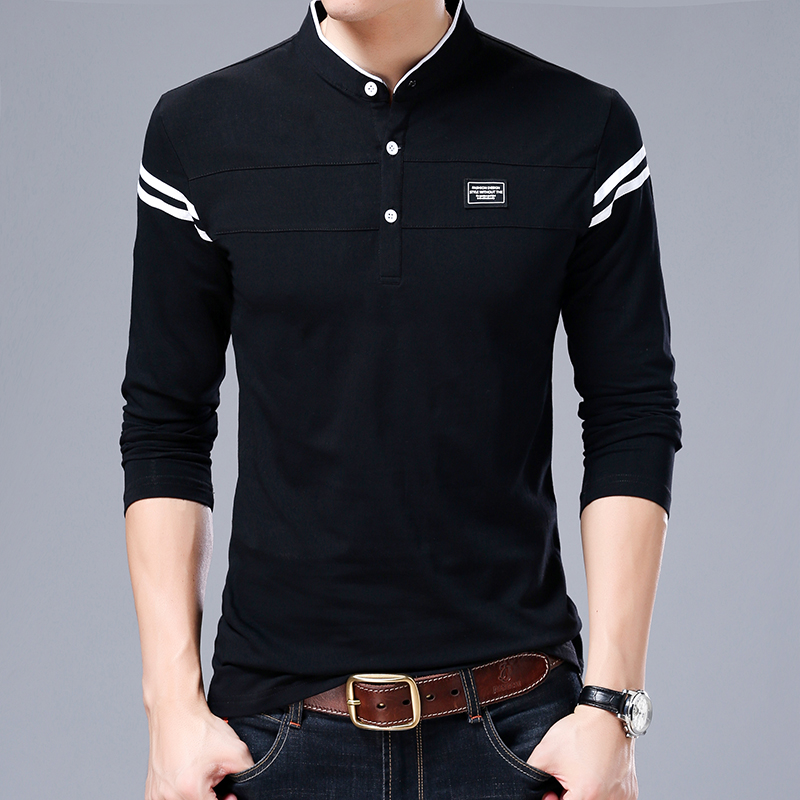 Spring Small Stand-up Collar Men's Long-sleeved T-shirt