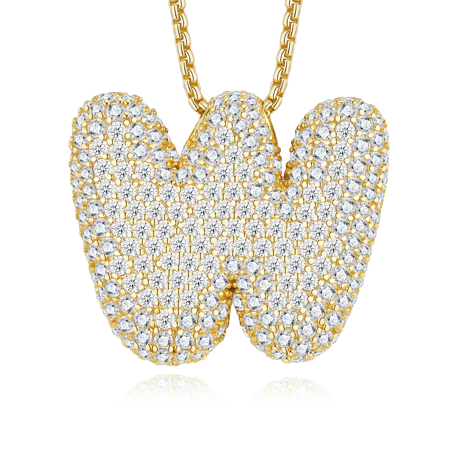 17.7g S925 Gold Plated Bubble Letter Initial Necklace For Women D Color VVS1 Moissanite Pendant With GRA, Heavy Solid Jewelry Gift Box Set A-Z