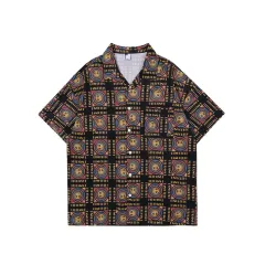 Face Printed Plaid Short-sleeved Shirt Men's Tide Brand - Black - View 1
