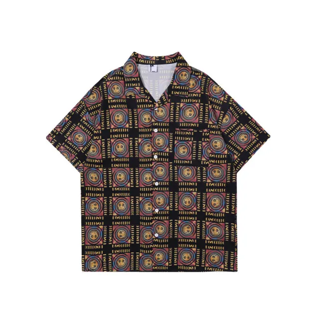 Face Printed Plaid Short sleeved Shirt Men's Tide Brand Black - Shop at LoveMi
