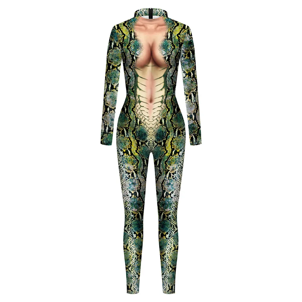Animal Snake Pattern 3D Digital Printing One Piece Dress Couple Dress One Piece Set Long Sleeve - B142173