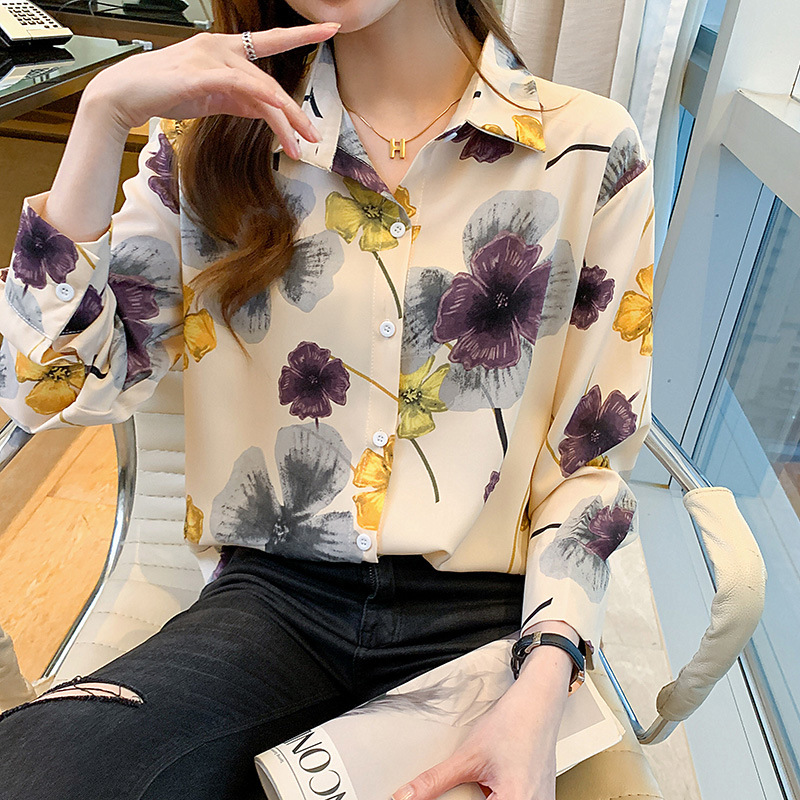Floral Small Shir Chiffon Shirt Loose Women's Autumn Plus Size Blouse