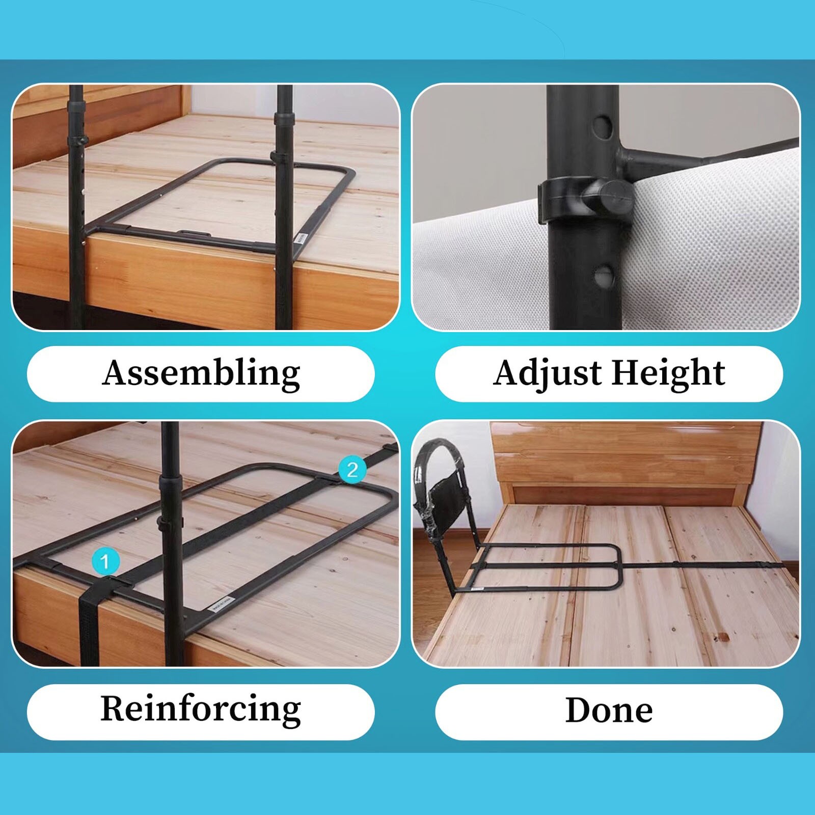 Bed Assist Safety Rail Adjustable Mobility Aid With Detachable Storage Pouch UK — image 2