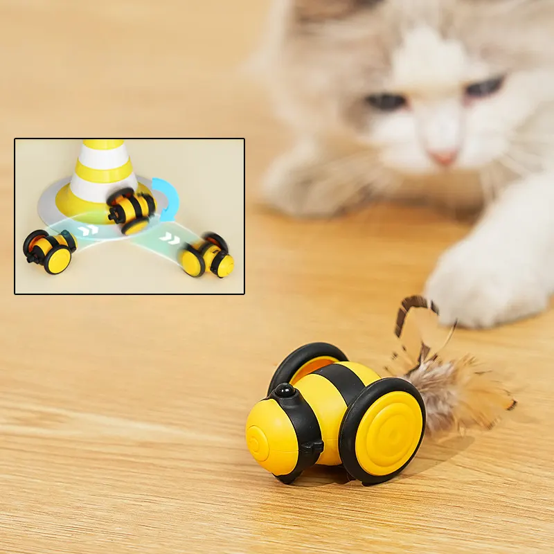 Electric Cat Car Toy Cute Bee Running Kitten Pet Toys Interactive