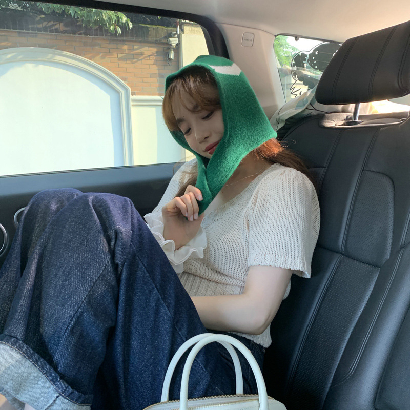 Scarf Button Snap Knit Hood For Warmth