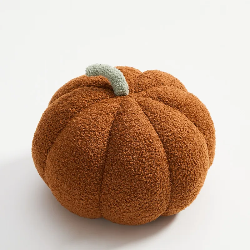 Nordic Pumpkin Round Pillow Plush Pillow Knitted Yarn - Light Brown