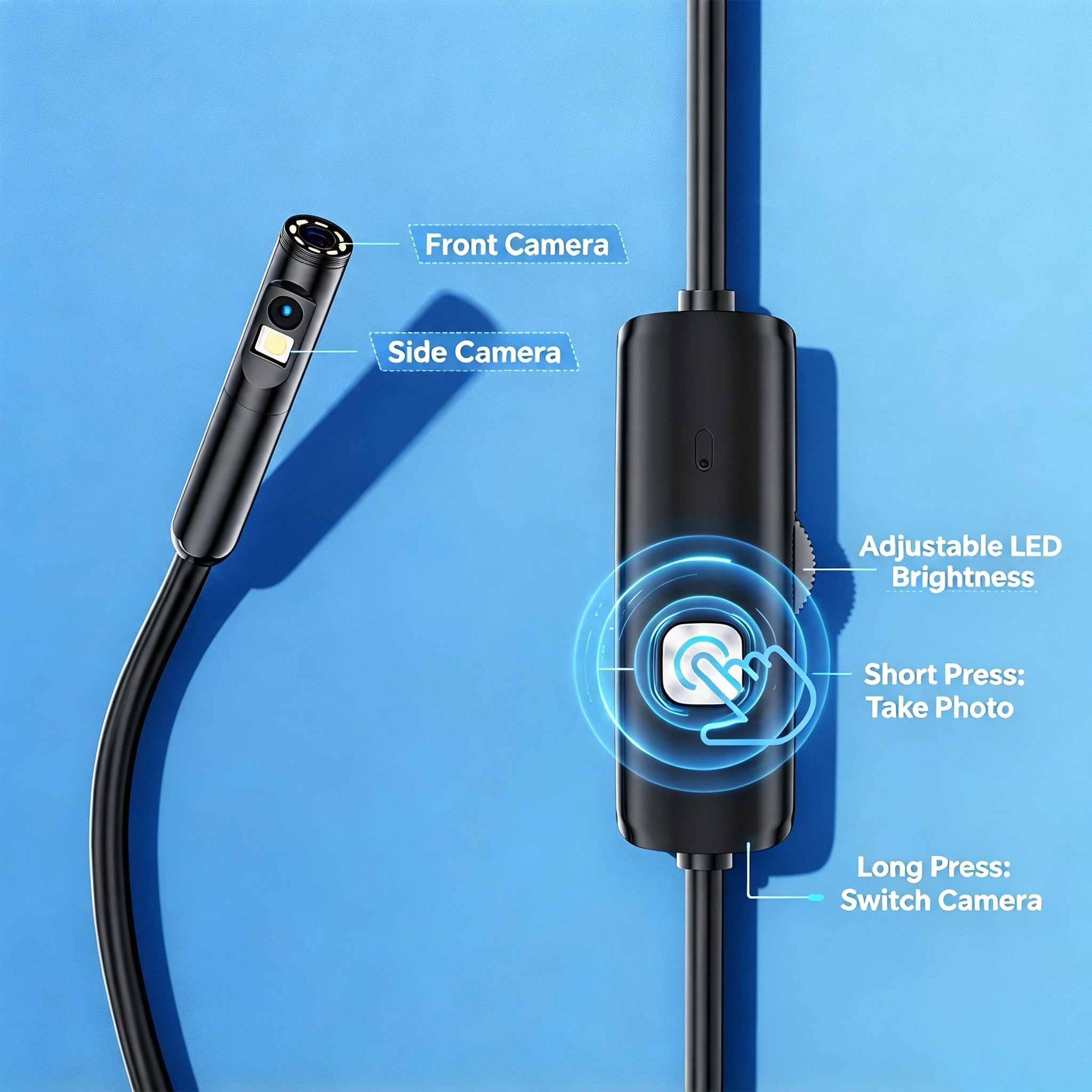 Single-Lens Industrial Endoscope, Direct Connect For IPhone, 2MP HD Portable Inspection Camera, Compatible With Android & IOS