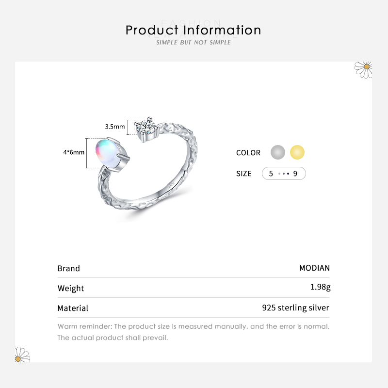 Women's 925 Sterling Silver Irregular Pattern Moonstone Ring