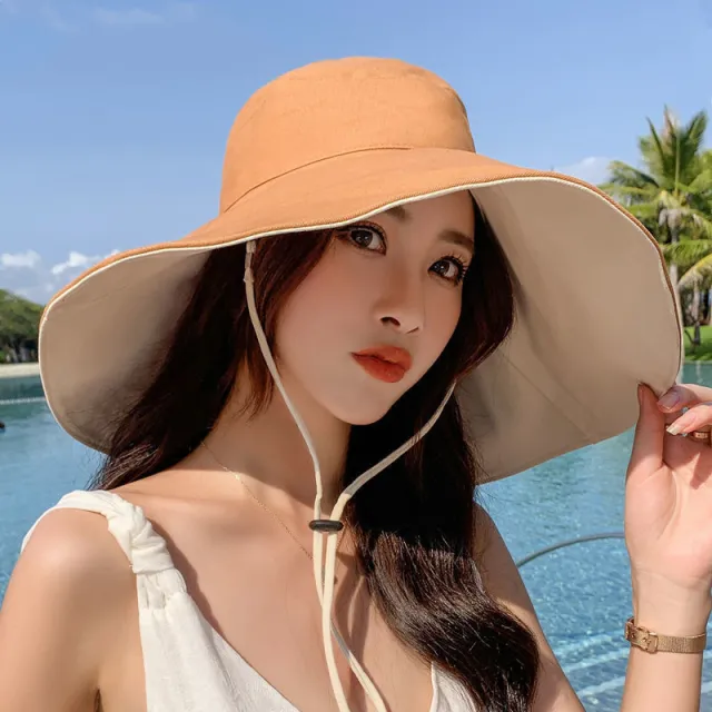 Double Sided Oversized Brim Sunscreen Fisherman Hat Female Orange - Shop at LoveMi