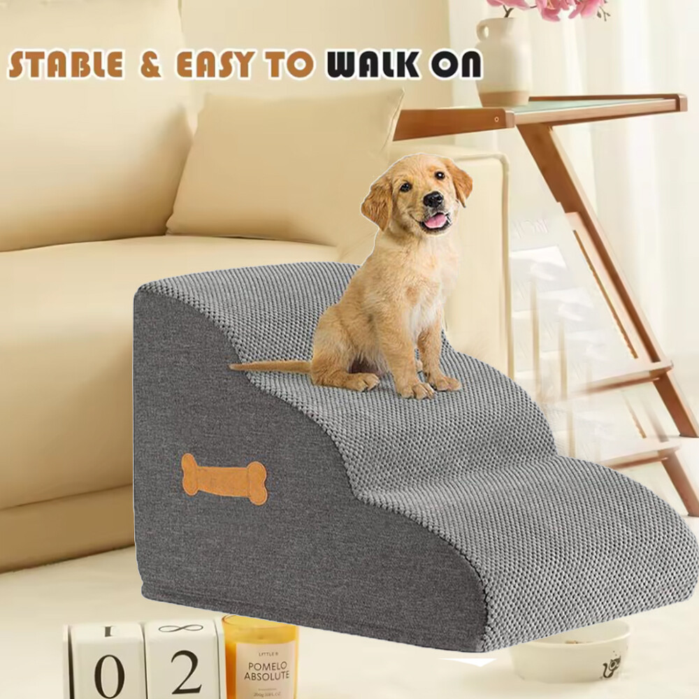 3Step Dog Stairs Pet For Bed Sofa Cats Ladder Ramp With Removable Cover Portable — image 5