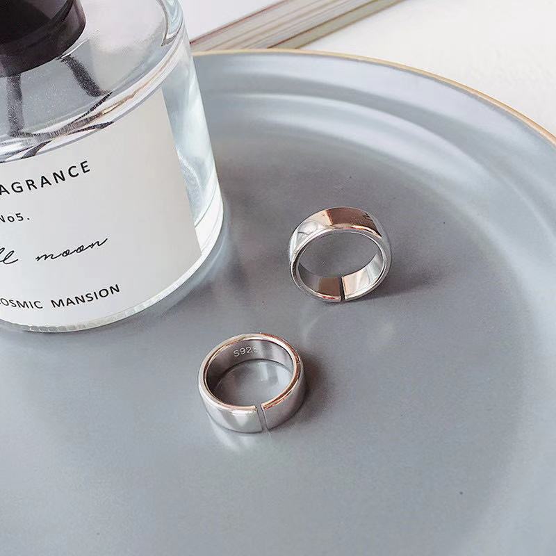 South Korea S925 Plain Silver Fashion Personality Simple Glossy Wide  Ring Finger Silver Jewelry