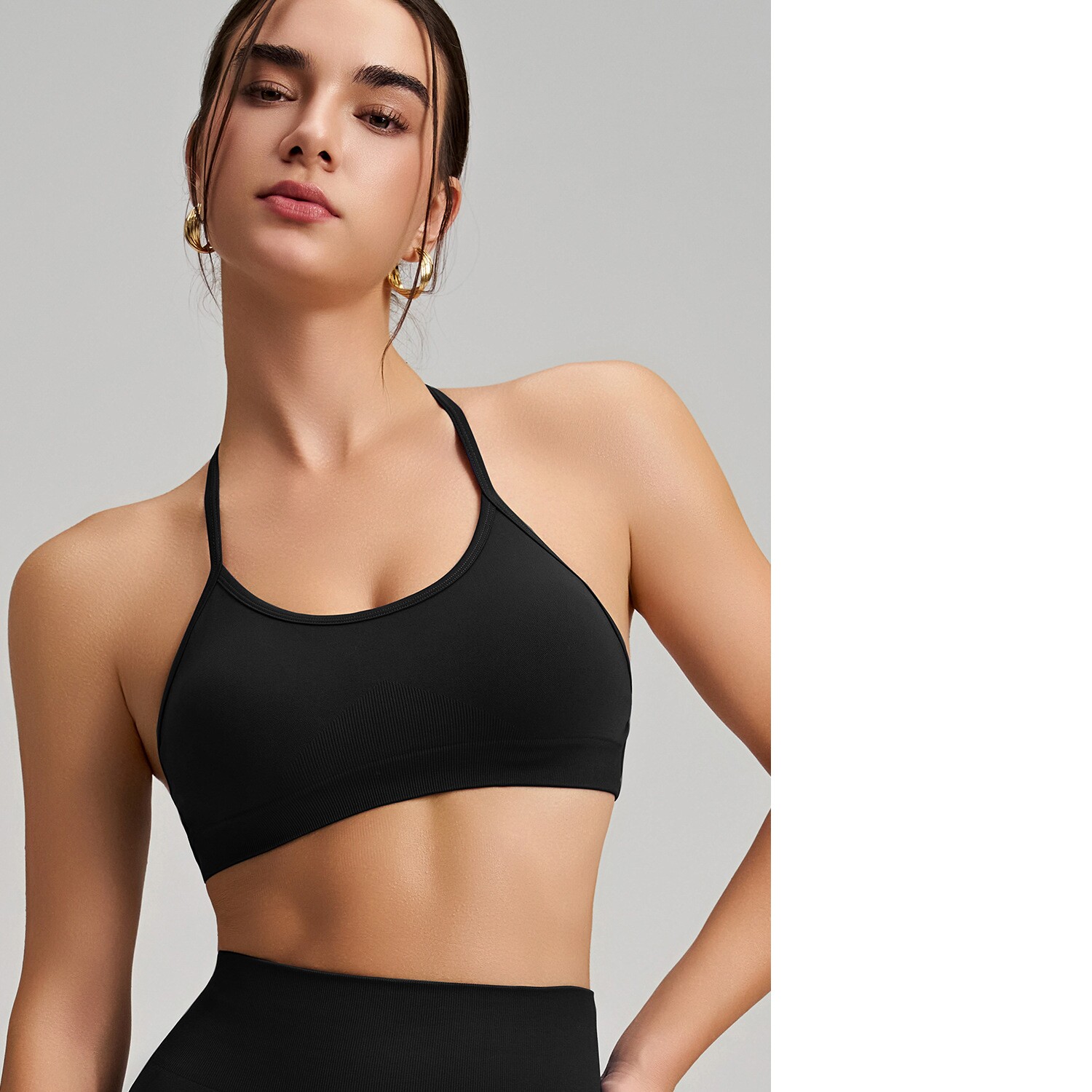 Women's Seamless Thin Strap Cross Back Yoga Outfit Set, Quick-Dry Tight Sports Fitness Bra For Running 9