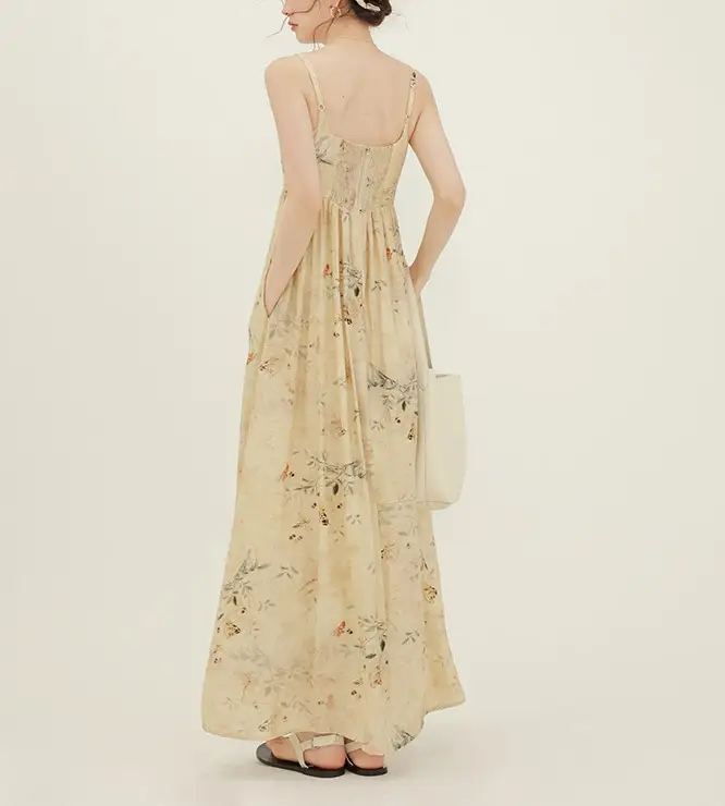 Women's Yellow Small Temperament Camisole Floral Dress