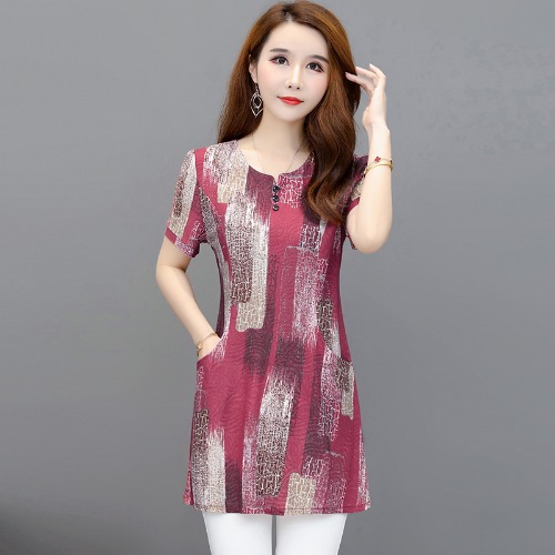 Title 3, Mid-length T-shirt Plus Size Chiffon Short-slee...