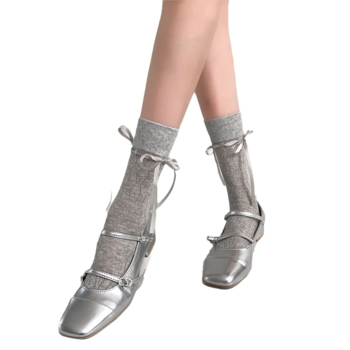 Miu-style Ballet White Mary Jane Socks For Women, Sweet Bow Mid-Calf Socks, Breathable All-Match Japanese-style JK Socks