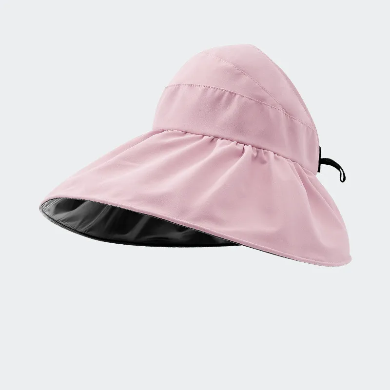 Foldable Fisherman Hat Summer Empty Top Sun Protection Hat UV Protection Upf50 Sun Visor Full-face Sunhat For Women - Pink