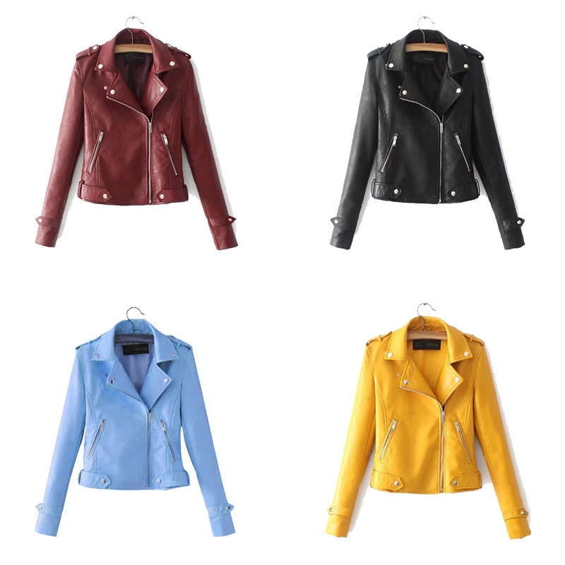 Sexy Slim Locomotive PU Leather Jacket With Pocket Zipper