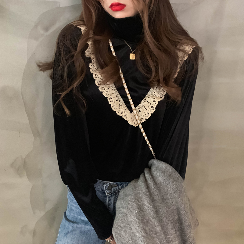 Women's Lace Vintage Gold Velvet Shirt