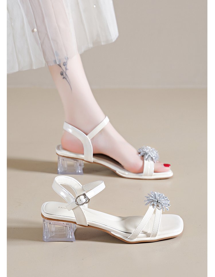 New Rhinestone Fairy Style Transparent High Heels With Thick Heels Paired With Skirts And Straight Sandals