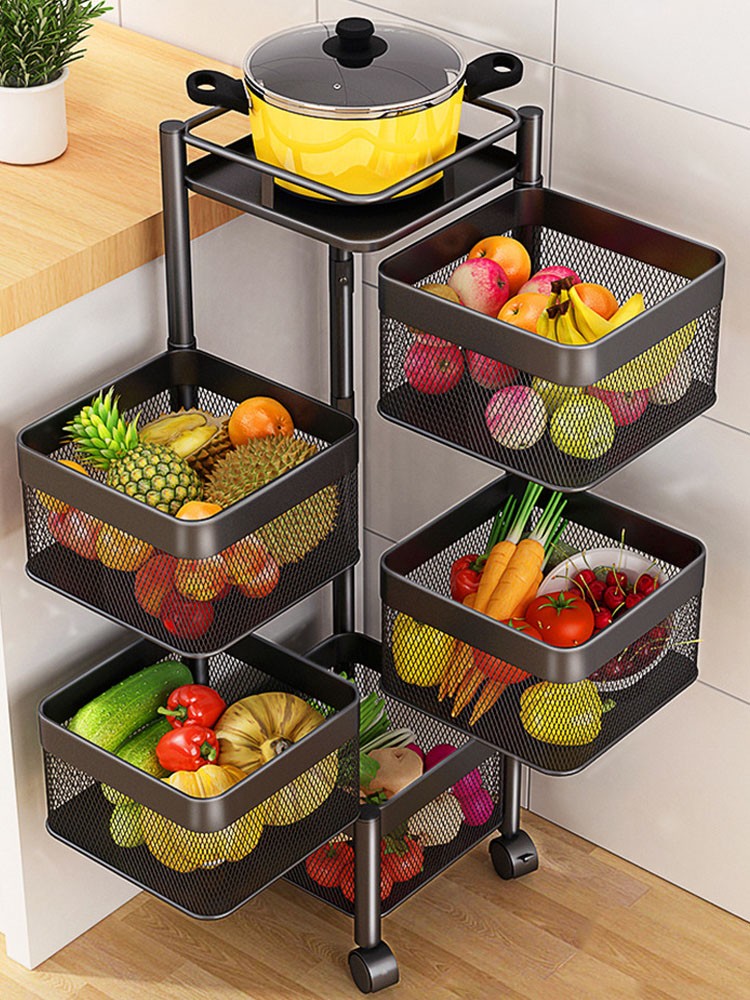 Vegetable Storage Basket Rack With Wheels - Image 2