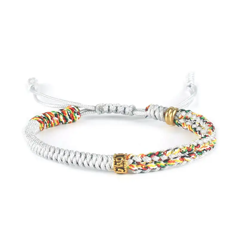 Buddhist Six-Character Mantra Woven Adjustable Diamond Knot Red Rope Bracelet