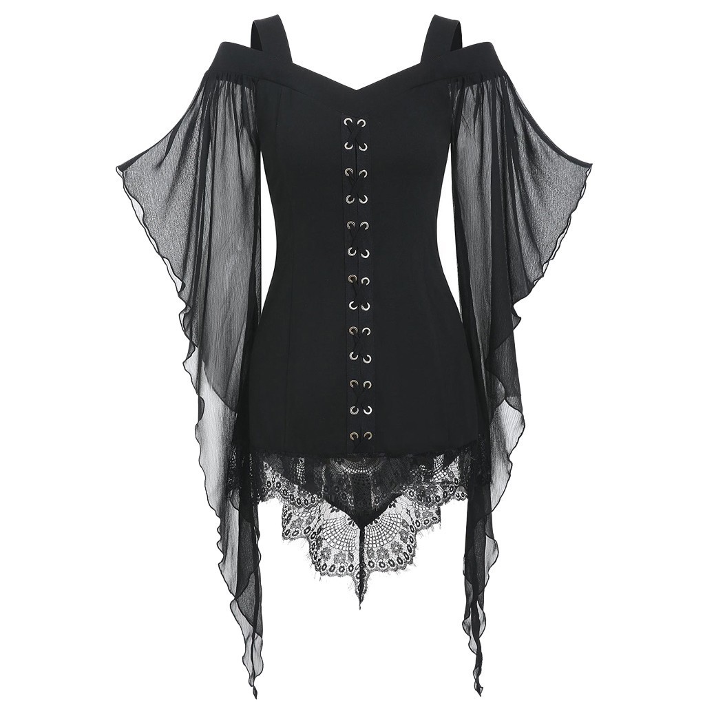 Title 7, Gothic Swing Sleeve Irregular Panel Chiffon Shirt