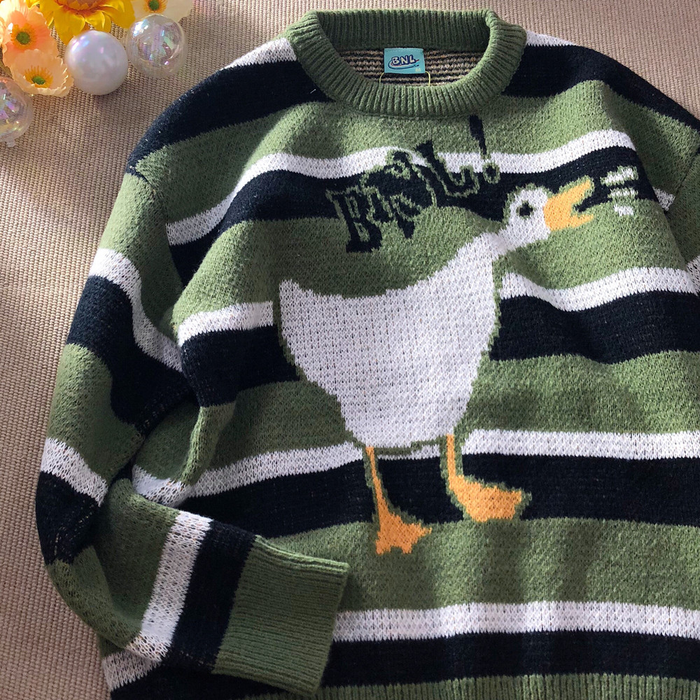 Men's And Women's Hong Kong Style Retro Loose Couple Striped Sweater