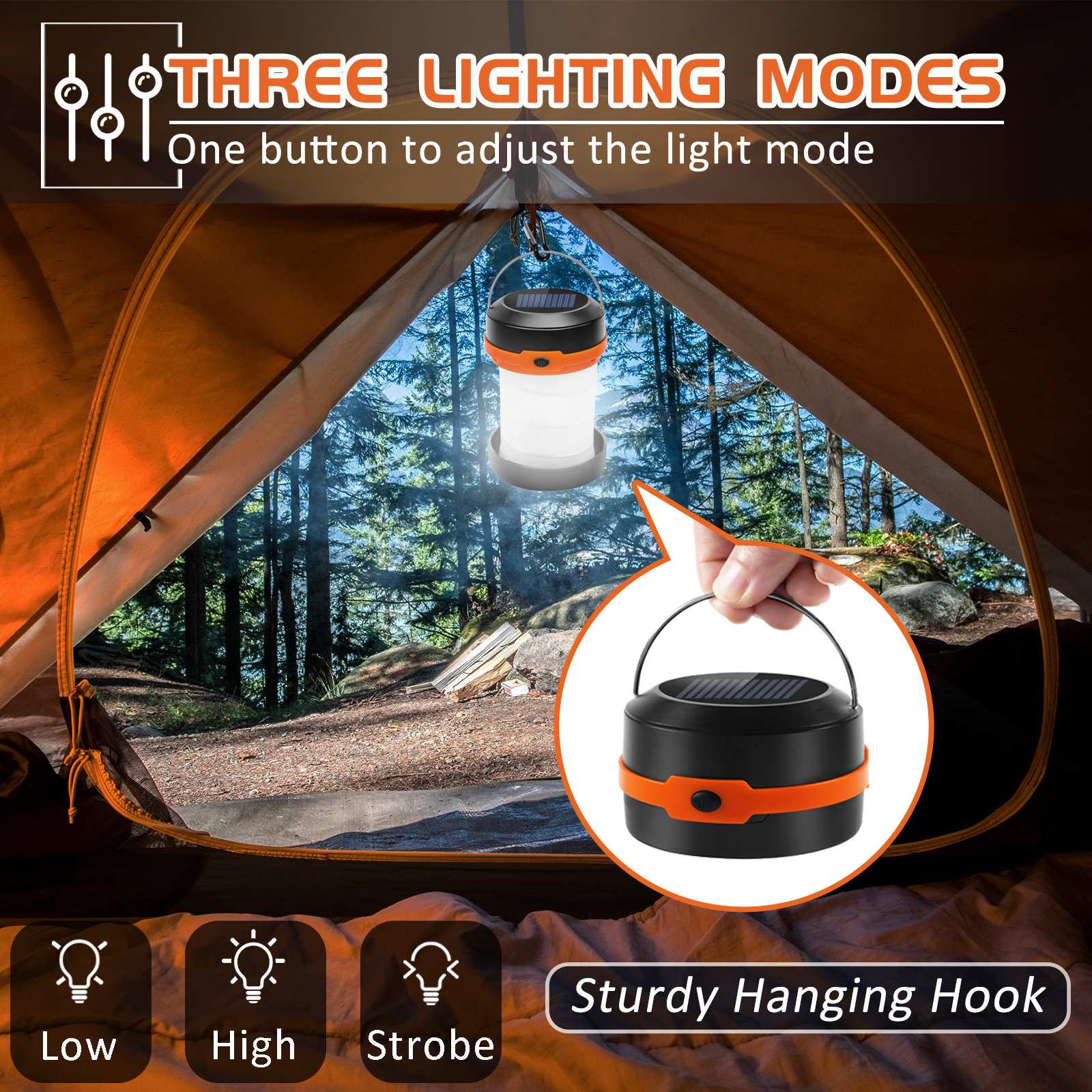 Wanjo Collapsible LED Solar Camping Lights With Free Multifunctional Whistle, Rechargeable Camping Lantern, Portable Outdoor Gear For Camping Travel Fishing