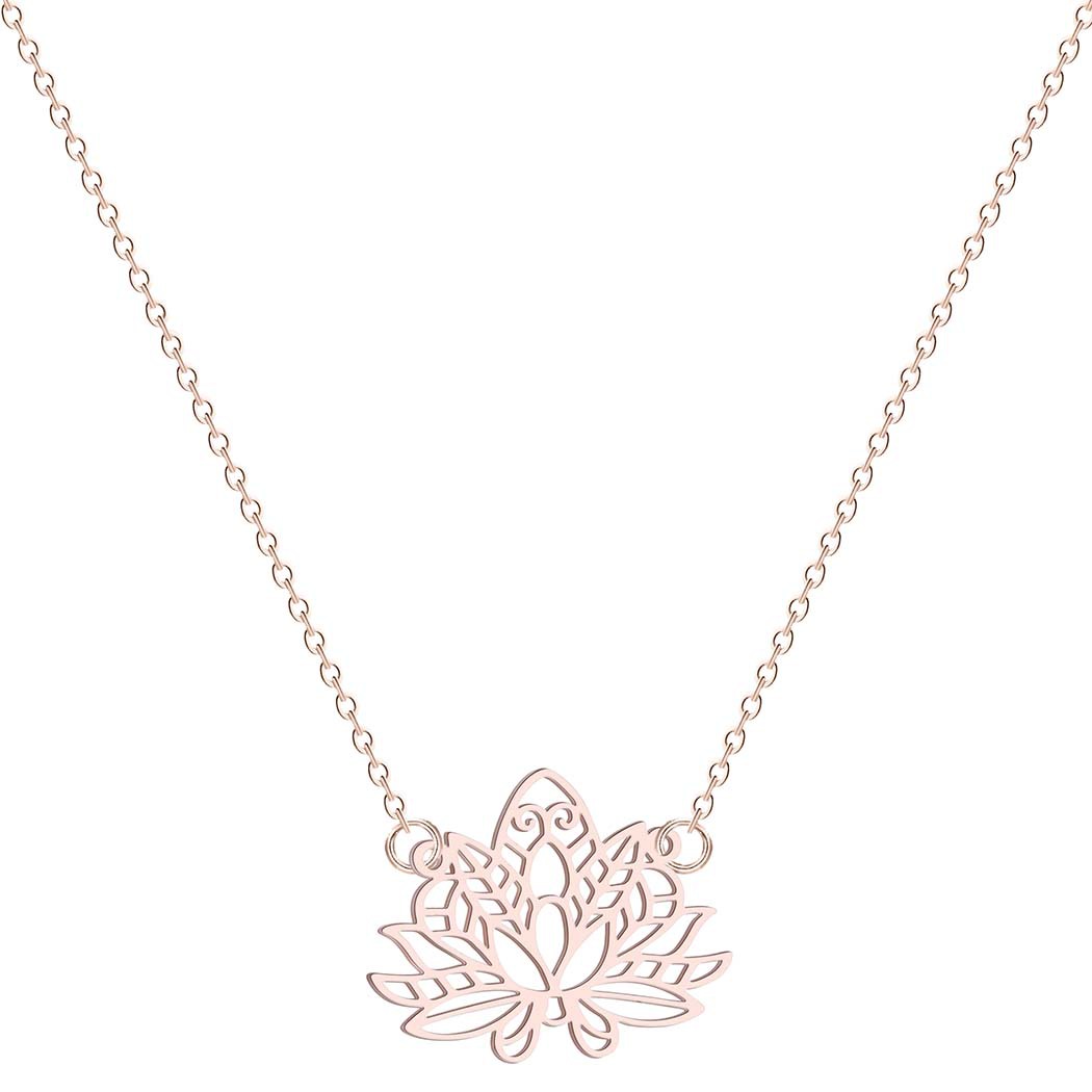 Stainless Steel Necklace Women Hollow Yoga Gold Lotus Clavicle Chain Jewelry