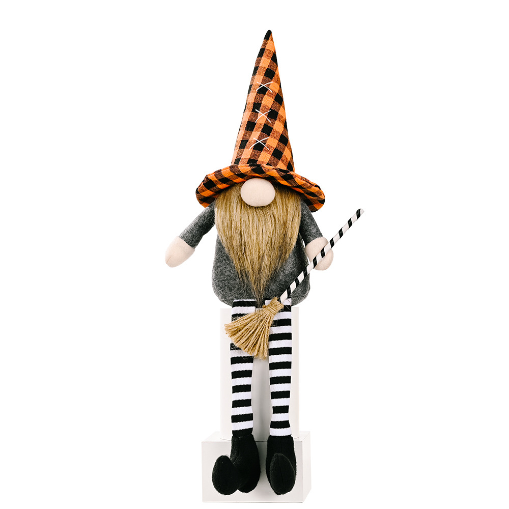 Hanging Leg Rudolph Faceless Broom Decoration Doll (Orange