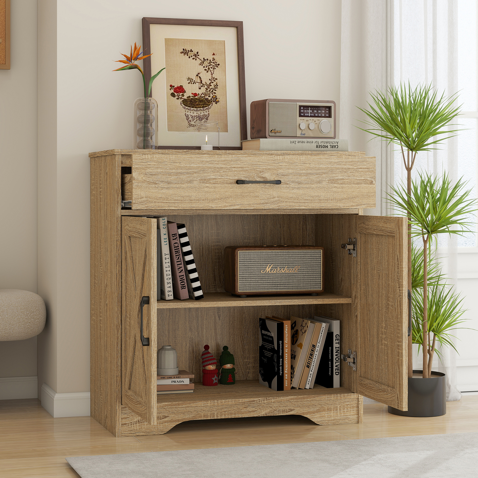 Farmhouse Accent Cabinet Entryway Storage With Drawer Living Room Sideboard — image 7