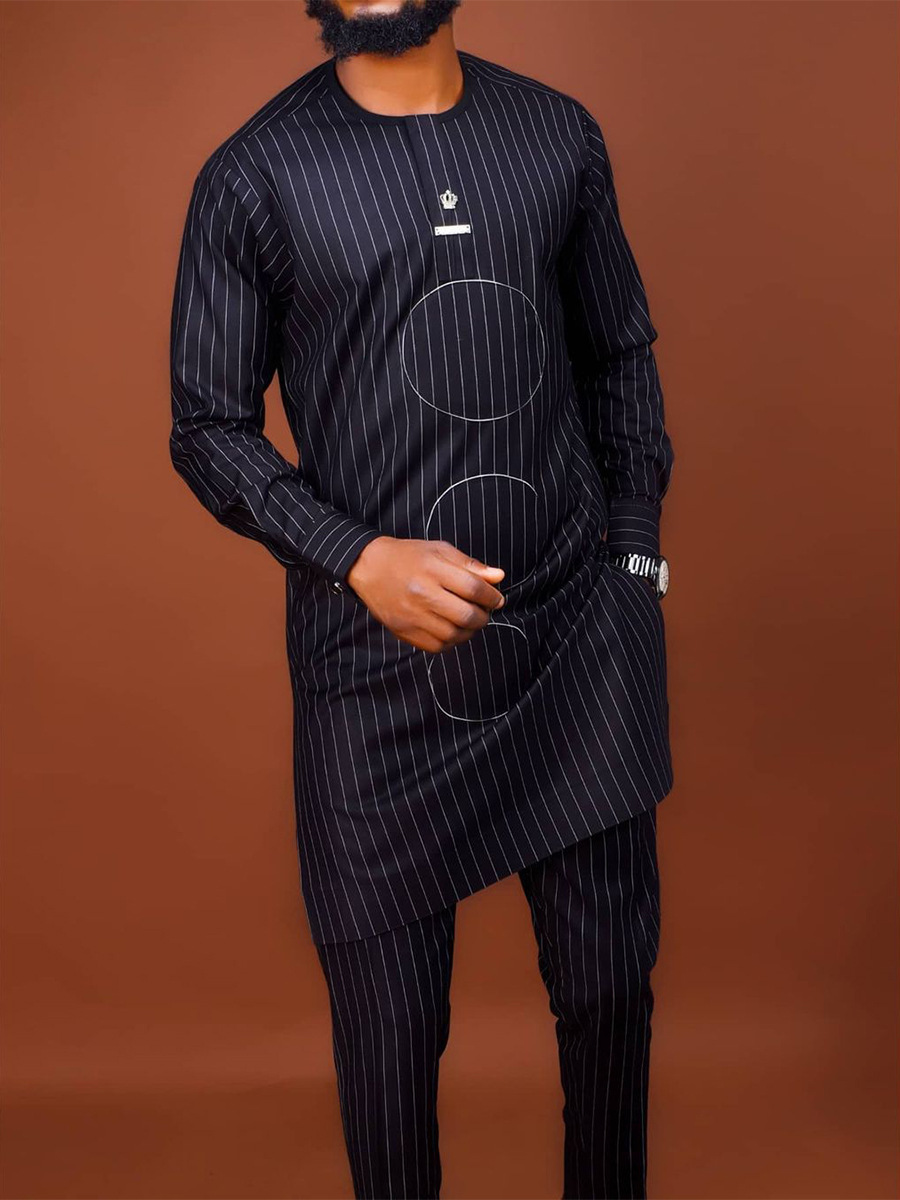 New Ethnic Style Men's Embroidery Design Black Suit