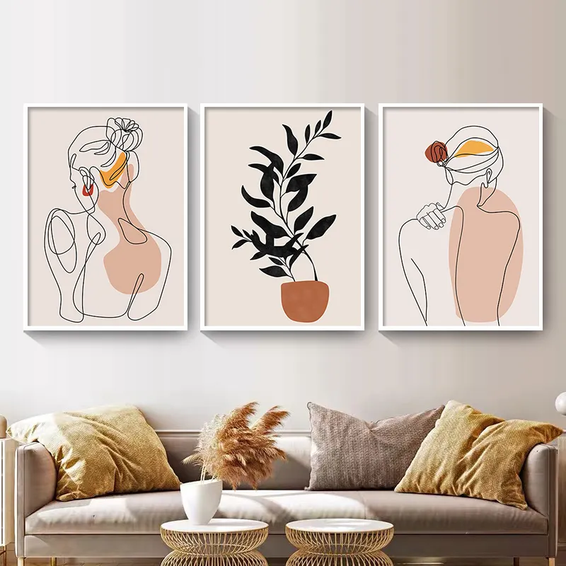 Abstract Girl Single Line Face Leaf Painting Minimalist Wall