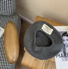 Women's Autumn And Winter Knitted Beret Warm Wool Yuppie - Dark Grey - View 1