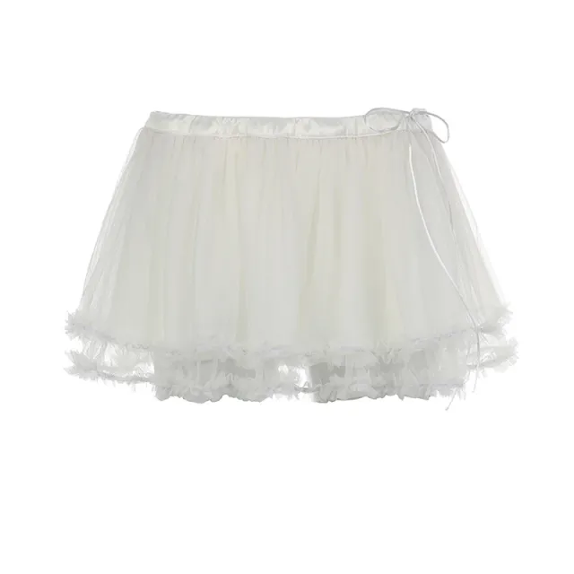 Low Waisted Pleated Mesh Mini A Skirt White - Shop at LoveMi