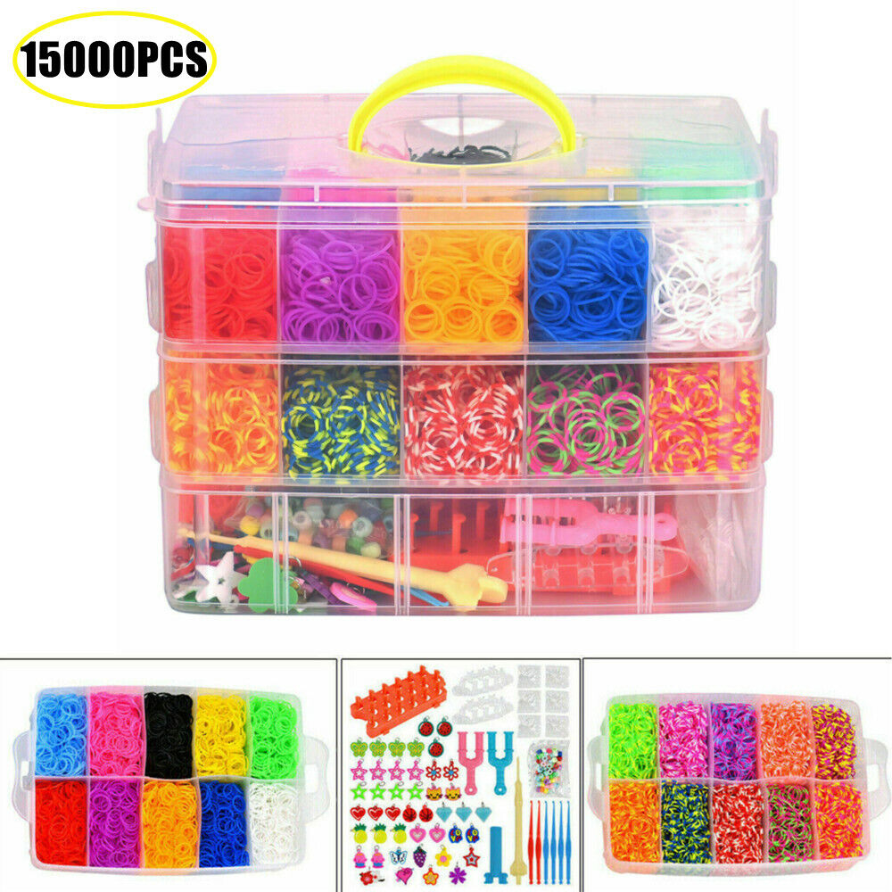 15000Pcs Kit Box Rubber Loom Bands Children Mult-color Make Woven Bracelet DIY 4