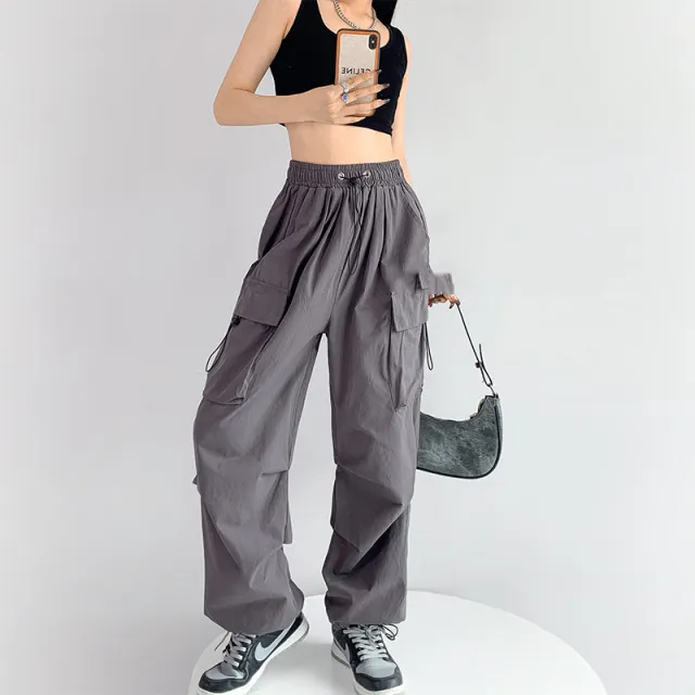 Women's Grey Loose Straight Cargo Pants Dark Grey - Shop at LoveMi