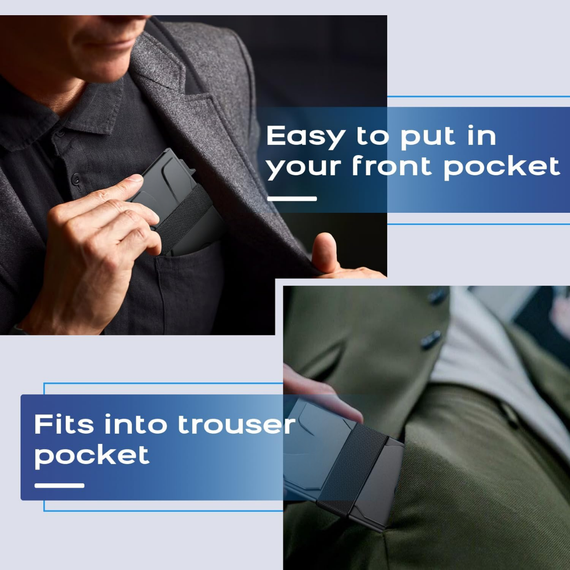 Slim Wallet For Men, RFID Aluminum Pop-Up Card Holder For 12 Cards Minimalist Front Pocket Design, Elastic Cash Strap, RFID Protection, Gift For 5