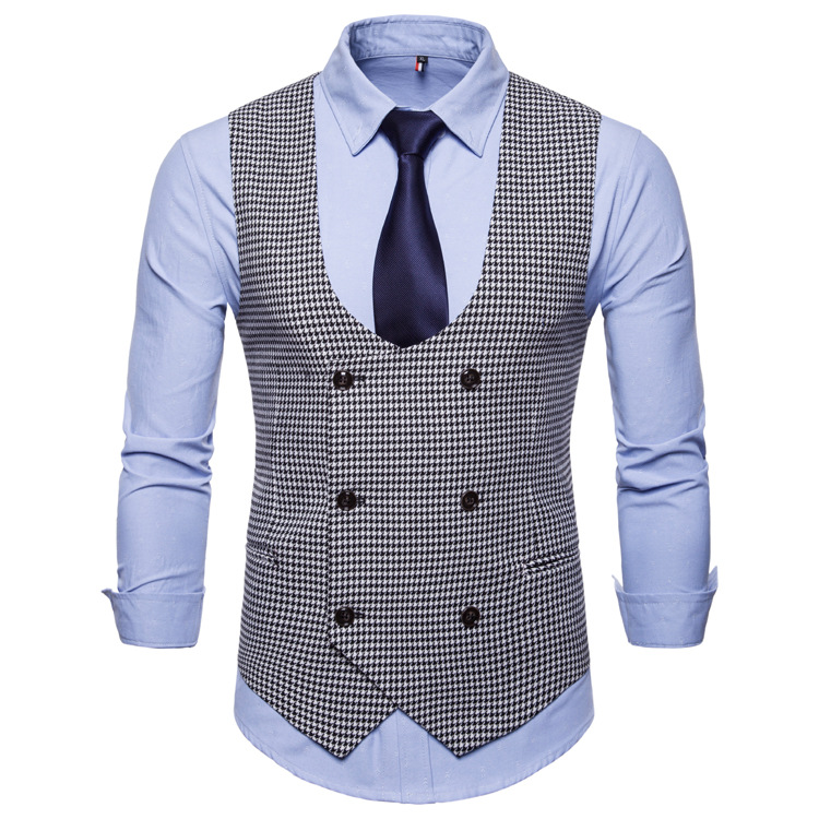 Title 6, Houndstooth herenmode casual vest, slim fit, sa...