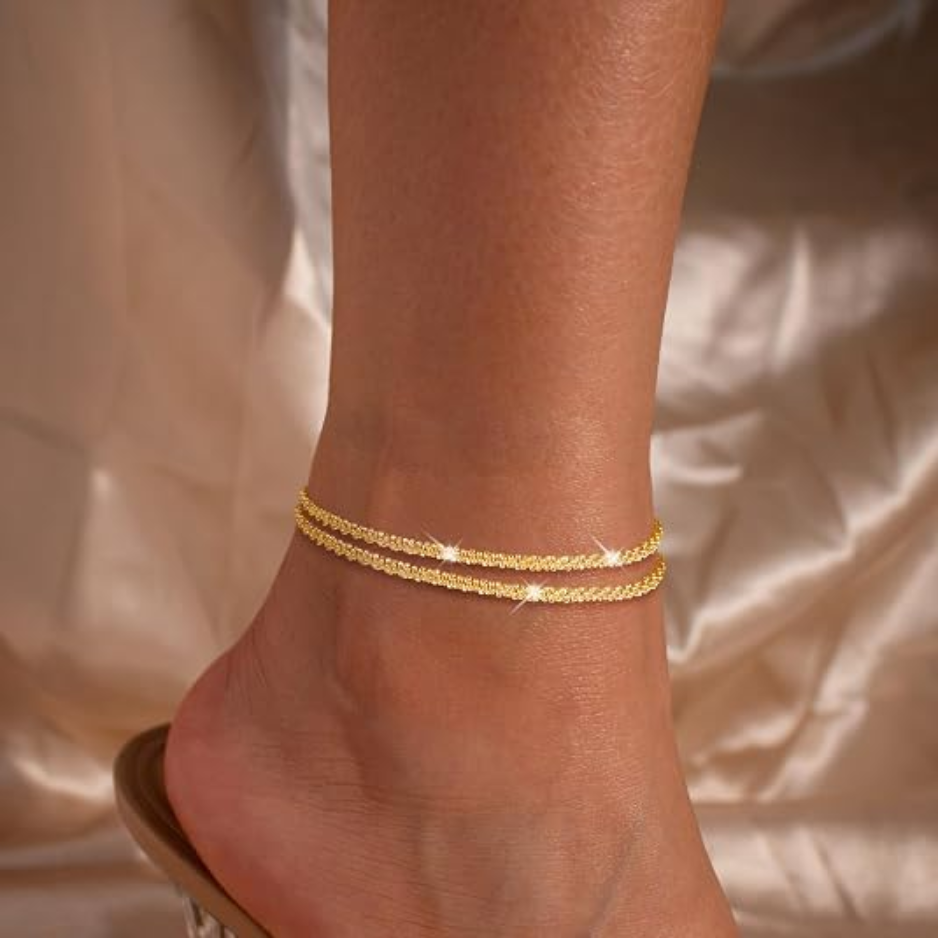 Layered Gold-Plated Anklet Set, picture 2 of 3