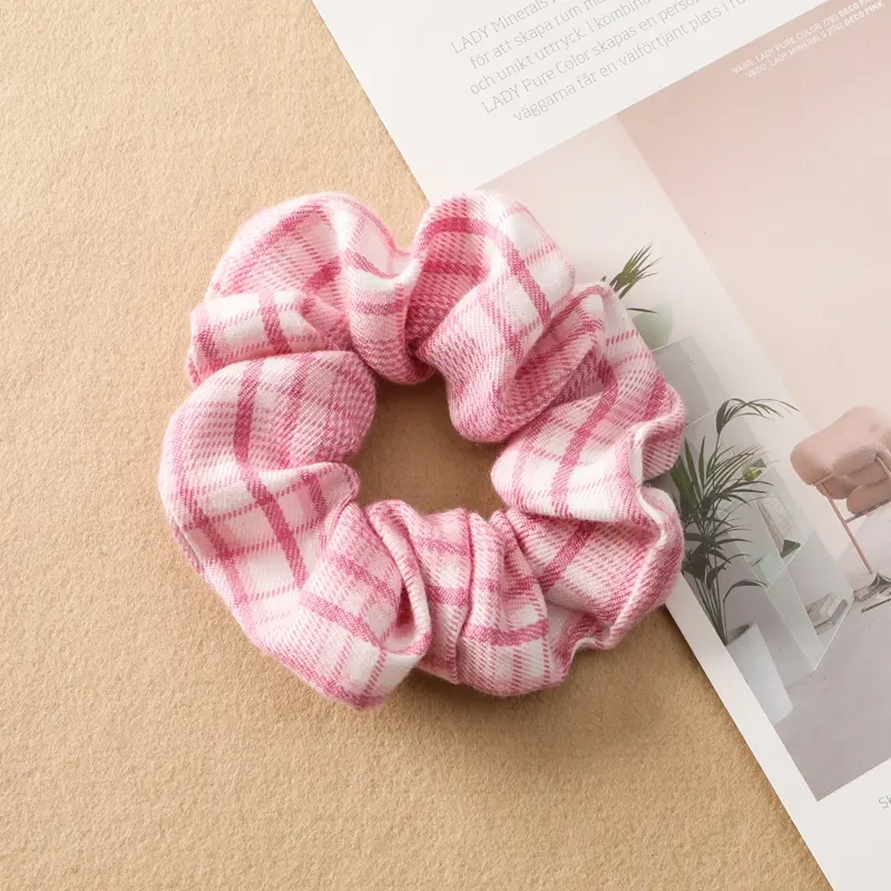 Plaid Print Large Intestine Ring Women's Hair Tie