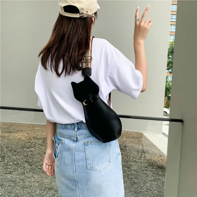 Cute Cat Lady Messenger Bag Wide Black - Shop at LoveMi