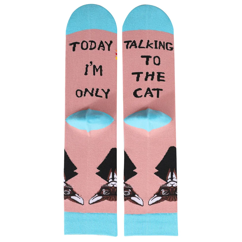 Cat, Dog Animal Letters Men's Cotton Medium Tube Socks - Df01135